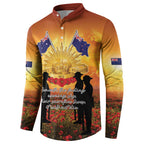 ANZAC Day Button Sweatshirt Remembrance Tribute Soldiers And Poppy Field
