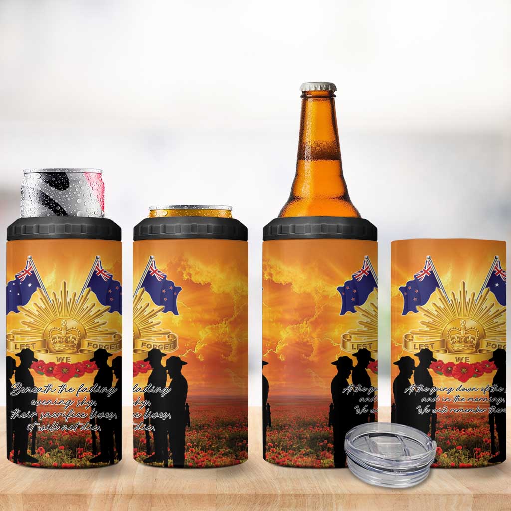 ANZAC Day 4 in 1 Can Cooler Tumbler Remembrance Tribute Soldiers And Poppy Field