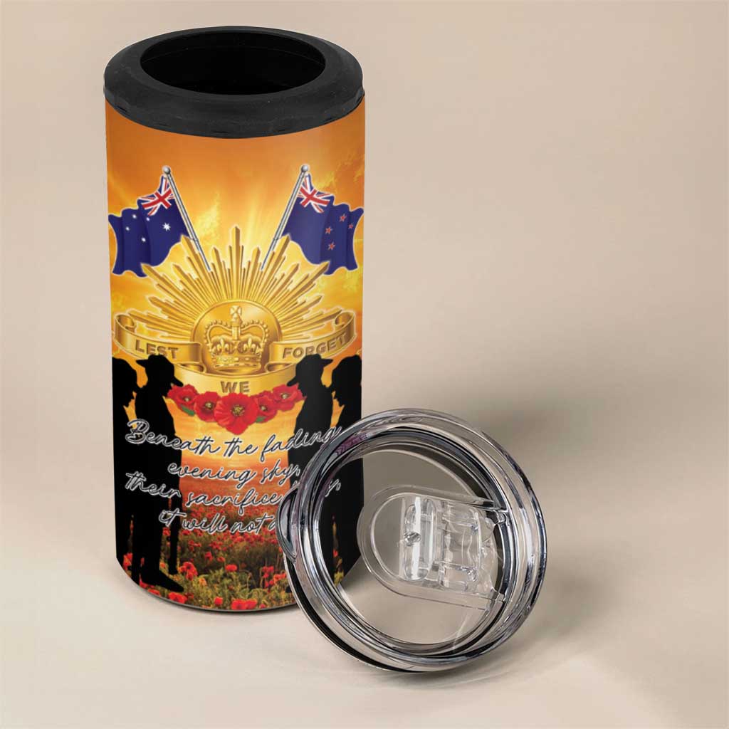 ANZAC Day 4 in 1 Can Cooler Tumbler Remembrance Tribute Soldiers And Poppy Field