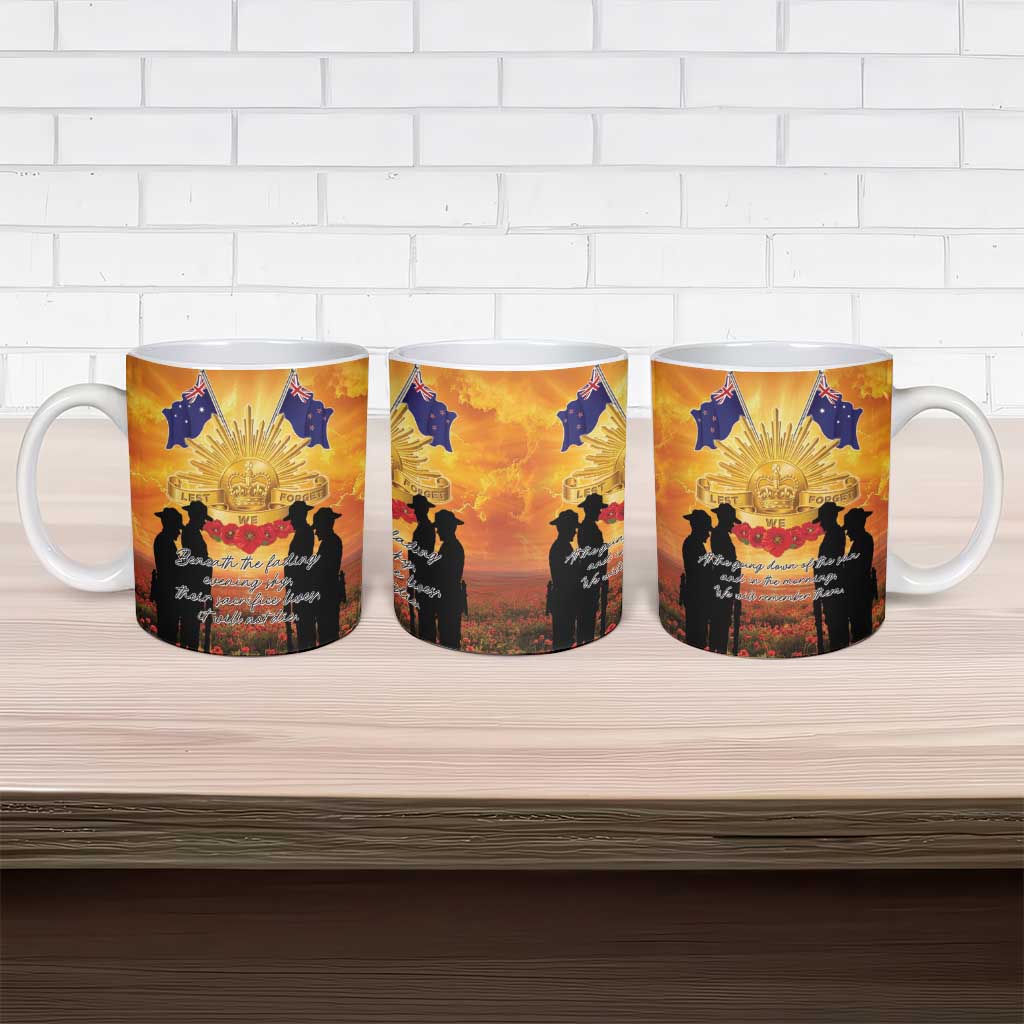 ANZAC Day Ceramic Mug Remembrance Tribute Soldiers And Poppy Field