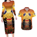 ANZAC Day Couples Matching Long Sleeve Bodycon Dress and Hawaiian Shirt Remembrance Tribute Soldiers And Poppy Field