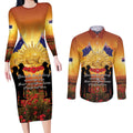 ANZAC Day Couples Matching Long Sleeve Bodycon Dress and Long Sleeve Button Shirt Remembrance Tribute Soldiers And Poppy Field