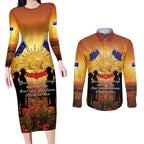 ANZAC Day Couples Matching Long Sleeve Bodycon Dress and Long Sleeve Button Shirt Remembrance Tribute Soldiers And Poppy Field