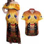 ANZAC Day Couples Matching Off Shoulder Maxi Dress and Hawaiian Shirt Remembrance Tribute Soldiers And Poppy Field