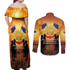 ANZAC Day Couples Matching Off Shoulder Maxi Dress and Long Sleeve Button Shirt Remembrance Tribute Soldiers And Poppy Field