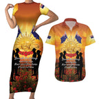 ANZAC Day Couples Matching Short Sleeve Bodycon Dress and Hawaiian Shirt Remembrance Tribute Soldiers And Poppy Field