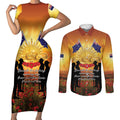ANZAC Day Couples Matching Short Sleeve Bodycon Dress and Long Sleeve Button Shirt Remembrance Tribute Soldiers And Poppy Field