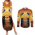 ANZAC Day Couples Matching Summer Maxi Dress and Long Sleeve Button Shirt Remembrance Tribute Soldiers And Poppy Field