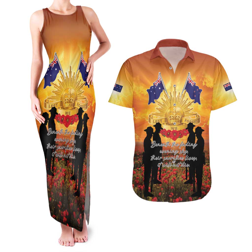 ANZAC Day Couples Matching Tank Maxi Dress and Hawaiian Shirt Remembrance Tribute Soldiers And Poppy Field