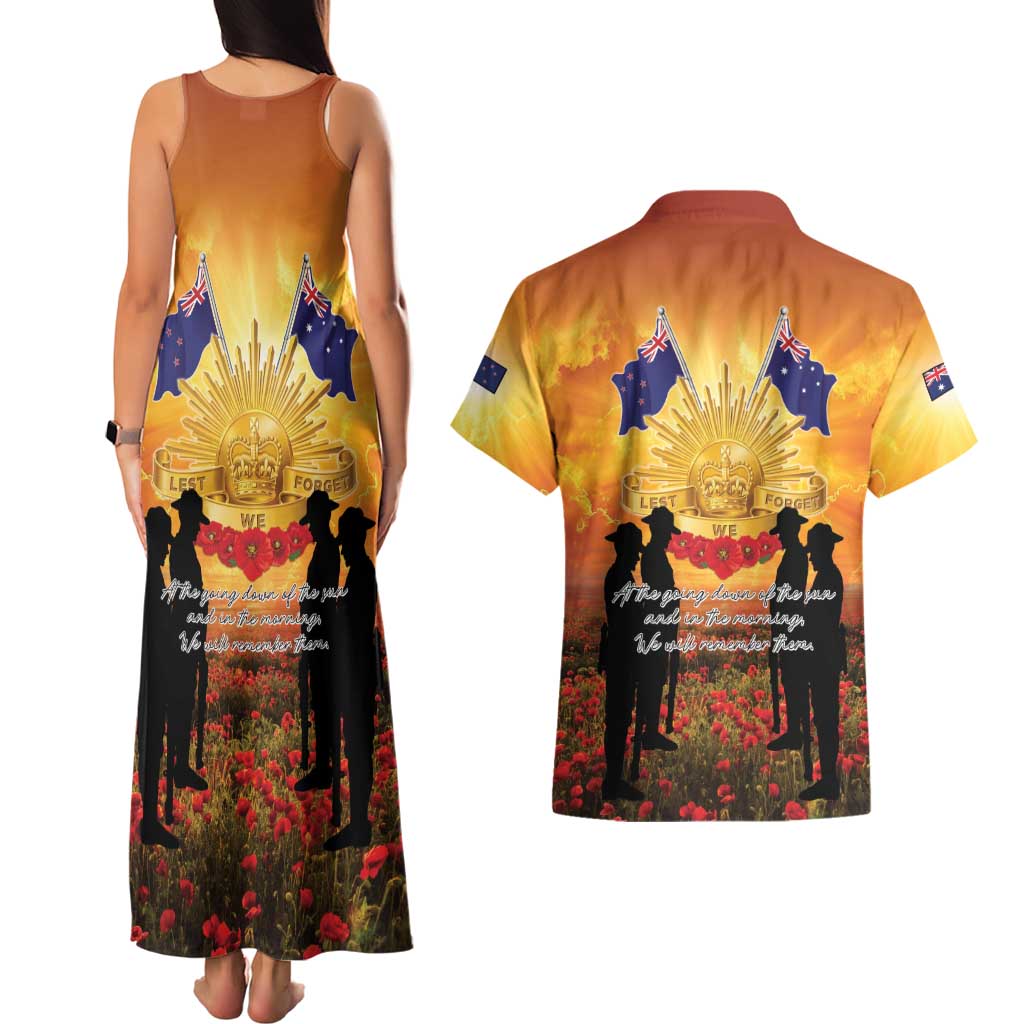 ANZAC Day Couples Matching Tank Maxi Dress and Hawaiian Shirt Remembrance Tribute Soldiers And Poppy Field