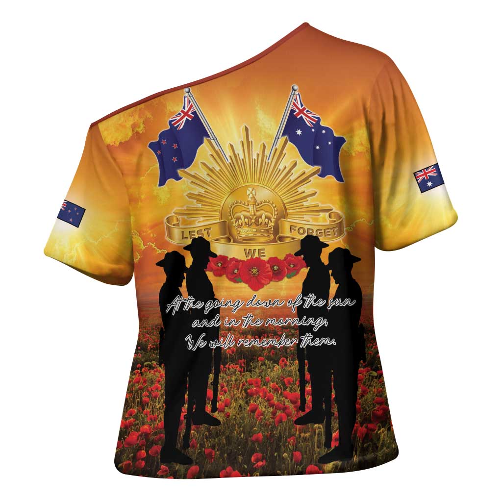 ANZAC Day Cross Shoulder Shirt Remembrance Tribute Soldiers And Poppy Field