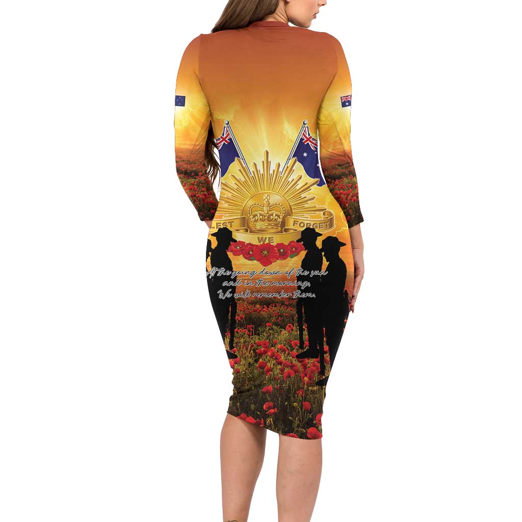ANZAC Day Family Matching Long Sleeve Bodycon Dress and Hawaiian Shirt Remembrance Tribute Soldiers And Poppy Field