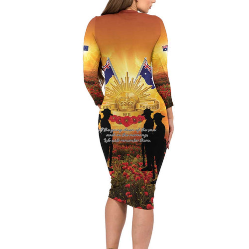 ANZAC Day Family Matching Long Sleeve Bodycon Dress and Hawaiian Shirt Remembrance Tribute Soldiers And Poppy Field