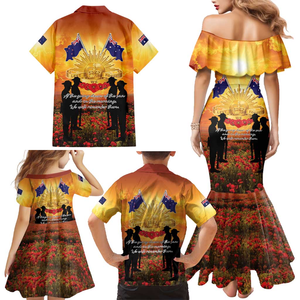 ANZAC Day Family Matching Mermaid Dress and Hawaiian Shirt Remembrance Tribute Soldiers And Poppy Field