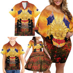 ANZAC Day Family Matching Off Shoulder Short Dress and Hawaiian Shirt Remembrance Tribute Soldiers And Poppy Field