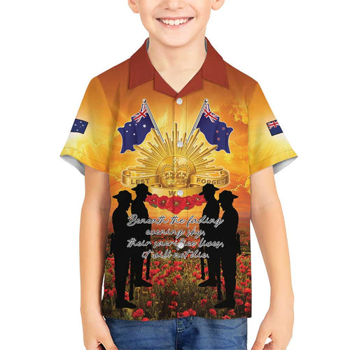 ANZAC Day Family Matching Off Shoulder Short Dress and Hawaiian Shirt Remembrance Tribute Soldiers And Poppy Field