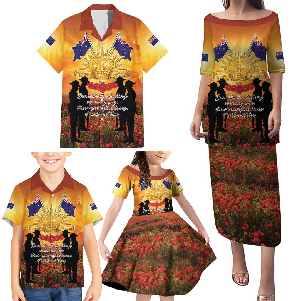 ANZAC Day Family Matching Puletasi and Hawaiian Shirt Remembrance Tribute Soldiers And Poppy Field