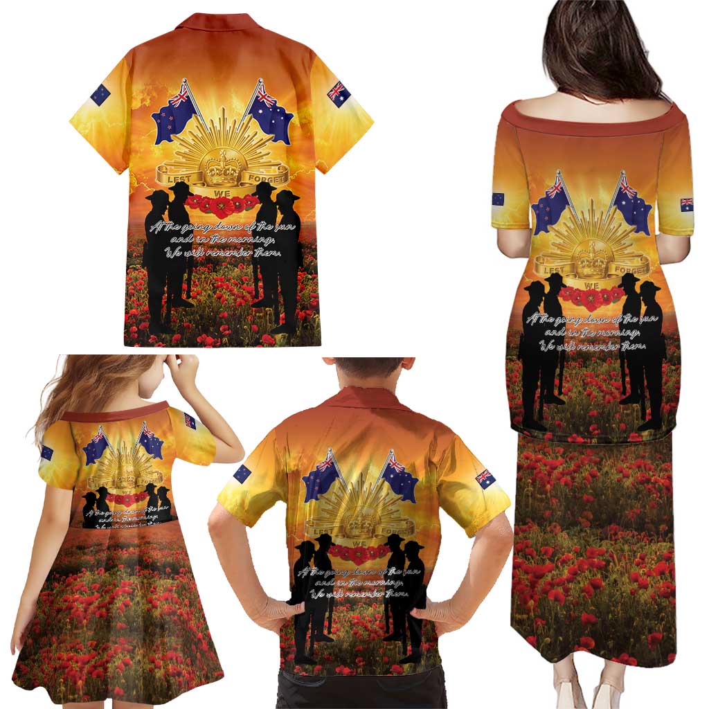 ANZAC Day Family Matching Puletasi and Hawaiian Shirt Remembrance Tribute Soldiers And Poppy Field