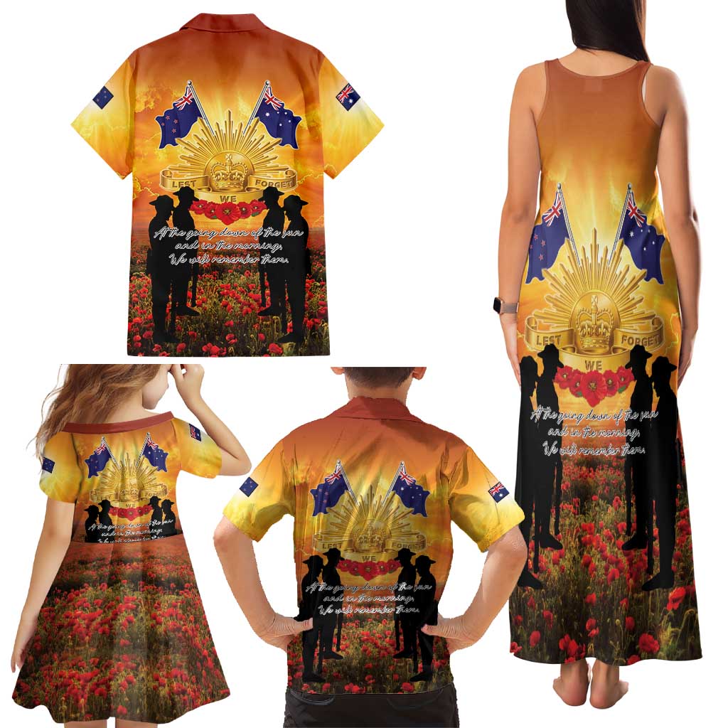 ANZAC Day Family Matching Tank Maxi Dress and Hawaiian Shirt Remembrance Tribute Soldiers And Poppy Field
