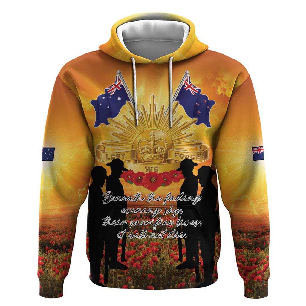 ANZAC Day Hoodie Remembrance Tribute Soldiers And Poppy Field