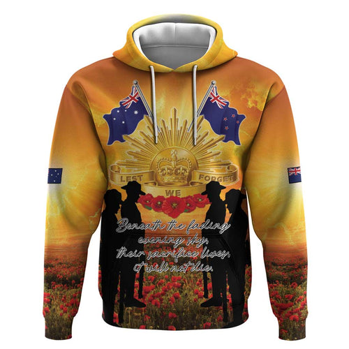 ANZAC Day Hoodie Remembrance Tribute Soldiers And Poppy Field