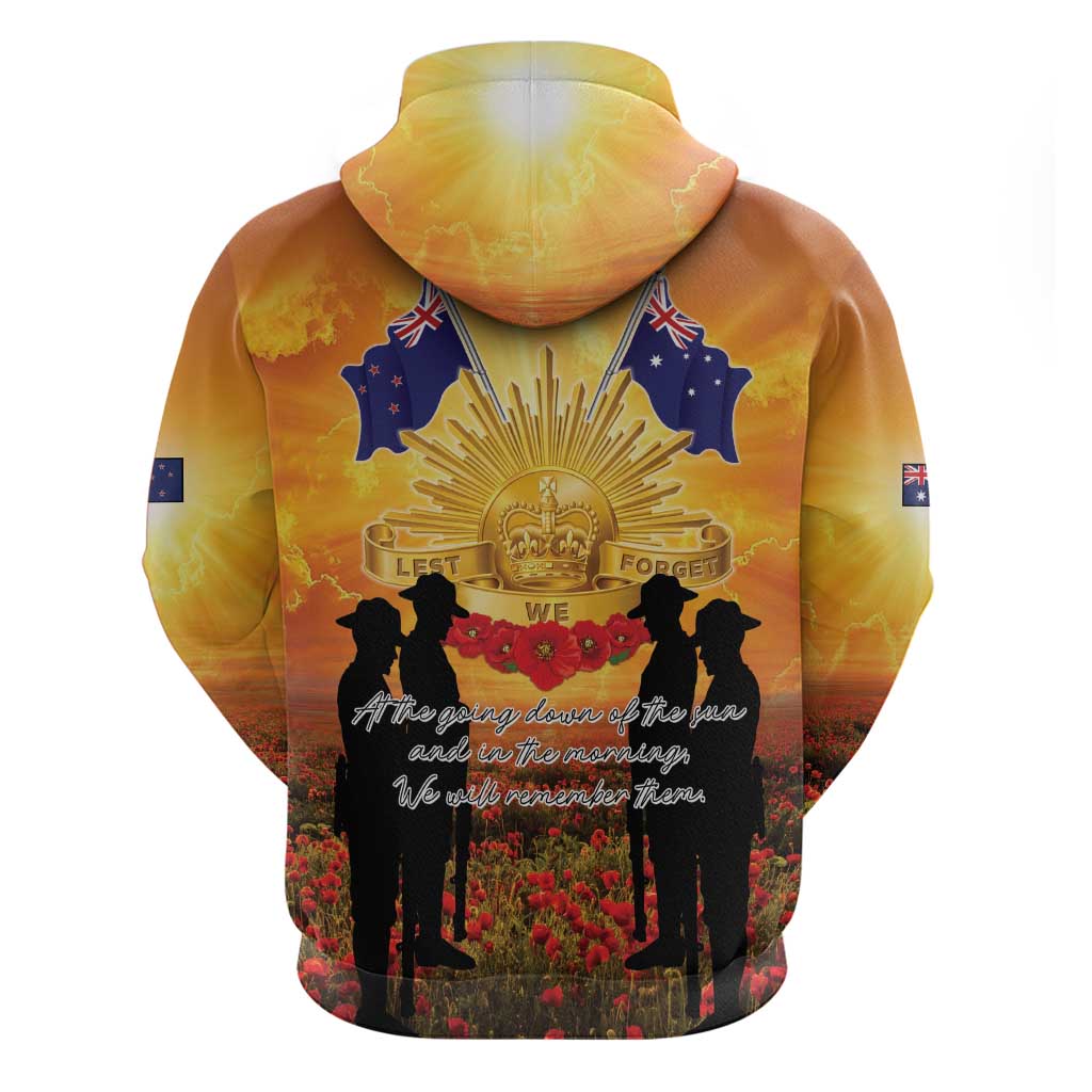 ANZAC Day Hoodie Remembrance Tribute Soldiers And Poppy Field