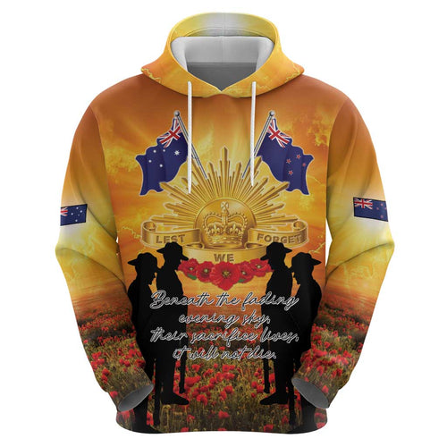 ANZAC Day Hoodie Remembrance Tribute Soldiers And Poppy Field