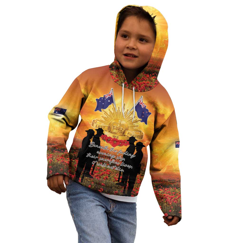 ANZAC Day Kid Hoodie Remembrance Tribute Soldiers And Poppy Field