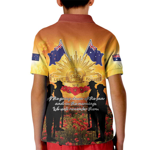 ANZAC Day Kid Polo Shirt Remembrance Tribute Soldiers And Poppy Field