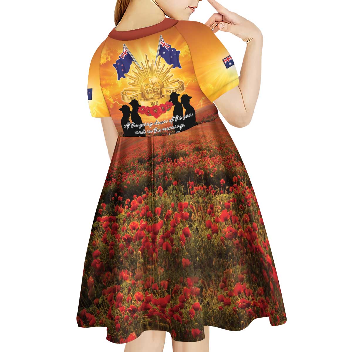 ANZAC Day Kid Short Sleeve Dress Remembrance Tribute Soldiers And Poppy Field