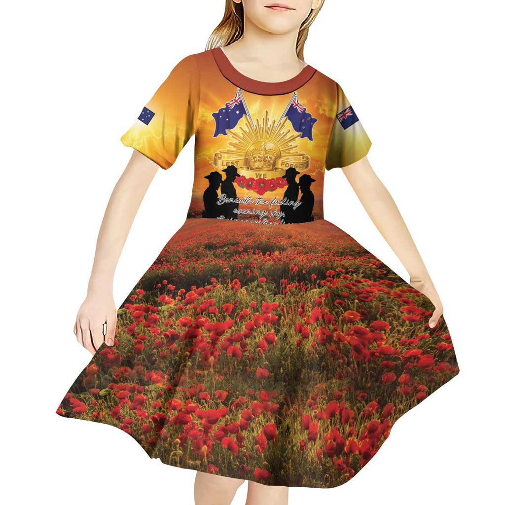 ANZAC Day Kid Short Sleeve Dress Remembrance Tribute Soldiers And Poppy Field