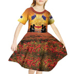 ANZAC Day Kid Short Sleeve Dress Remembrance Tribute Soldiers And Poppy Field