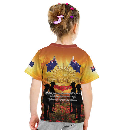 ANZAC Day Kid T Shirt Remembrance Tribute Soldiers And Poppy Field