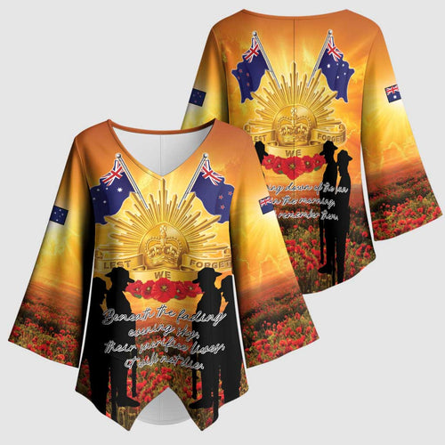 ANZAC Day Kimono Sleeve Blouse Remembrance Tribute Soldiers And Poppy Field