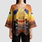 ANZAC Day Kimono Sleeve Blouse Remembrance Tribute Soldiers And Poppy Field