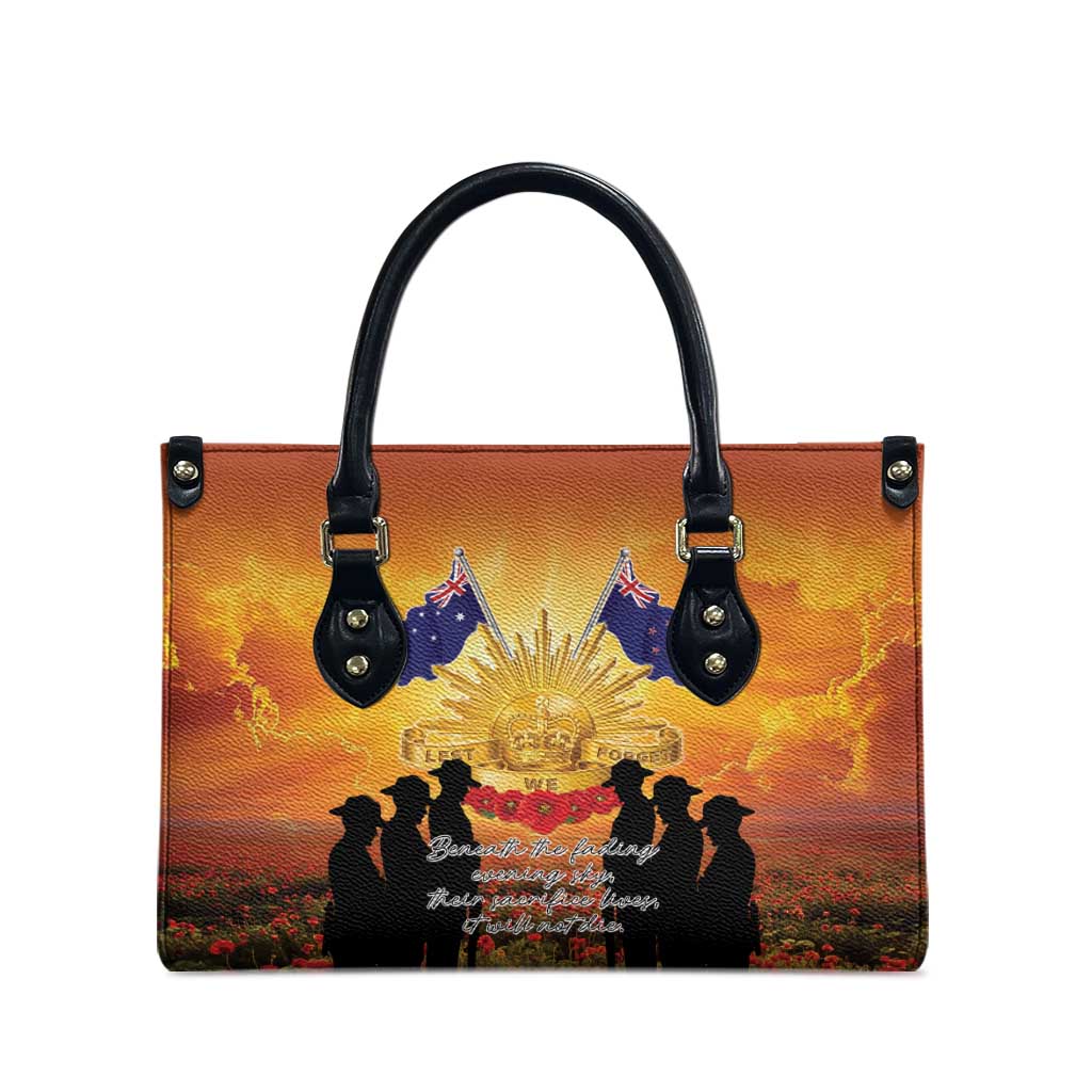 ANZAC Day Leather Bag Remembrance Tribute Soldiers And Poppy Field