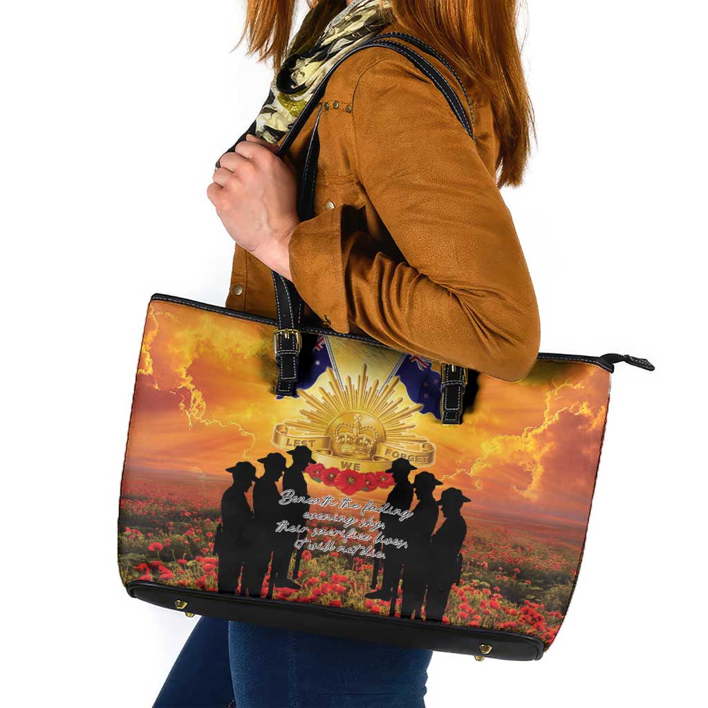 ANZAC Day Leather Tote Bag Remembrance Tribute Soldiers And Poppy Field