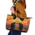 ANZAC Day Leather Tote Bag Remembrance Tribute Soldiers And Poppy Field