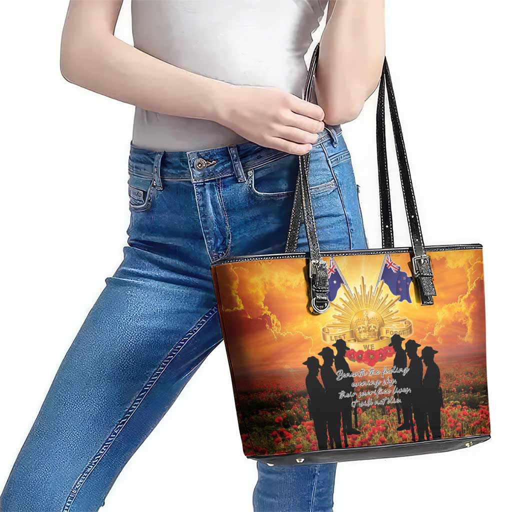 ANZAC Day Leather Tote Bag Remembrance Tribute Soldiers And Poppy Field