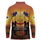 ANZAC Day Long Sleeve Polo Shirt Remembrance Tribute Soldiers And Poppy Field