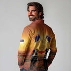 ANZAC Day Long Sleeve Polo Shirt Remembrance Tribute Soldiers And Poppy Field