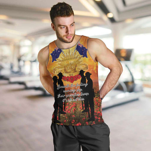 ANZAC Day Men Tank Top Remembrance Tribute Soldiers And Poppy Field