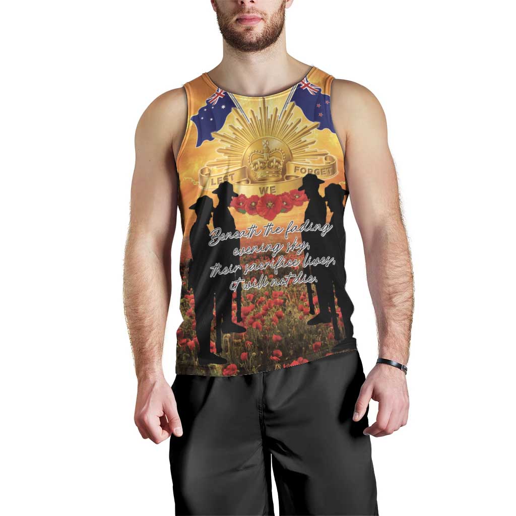 ANZAC Day Men Tank Top Remembrance Tribute Soldiers And Poppy Field
