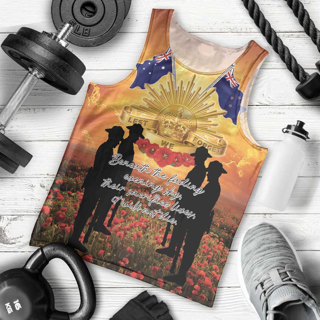 ANZAC Day Men Tank Top Remembrance Tribute Soldiers And Poppy Field