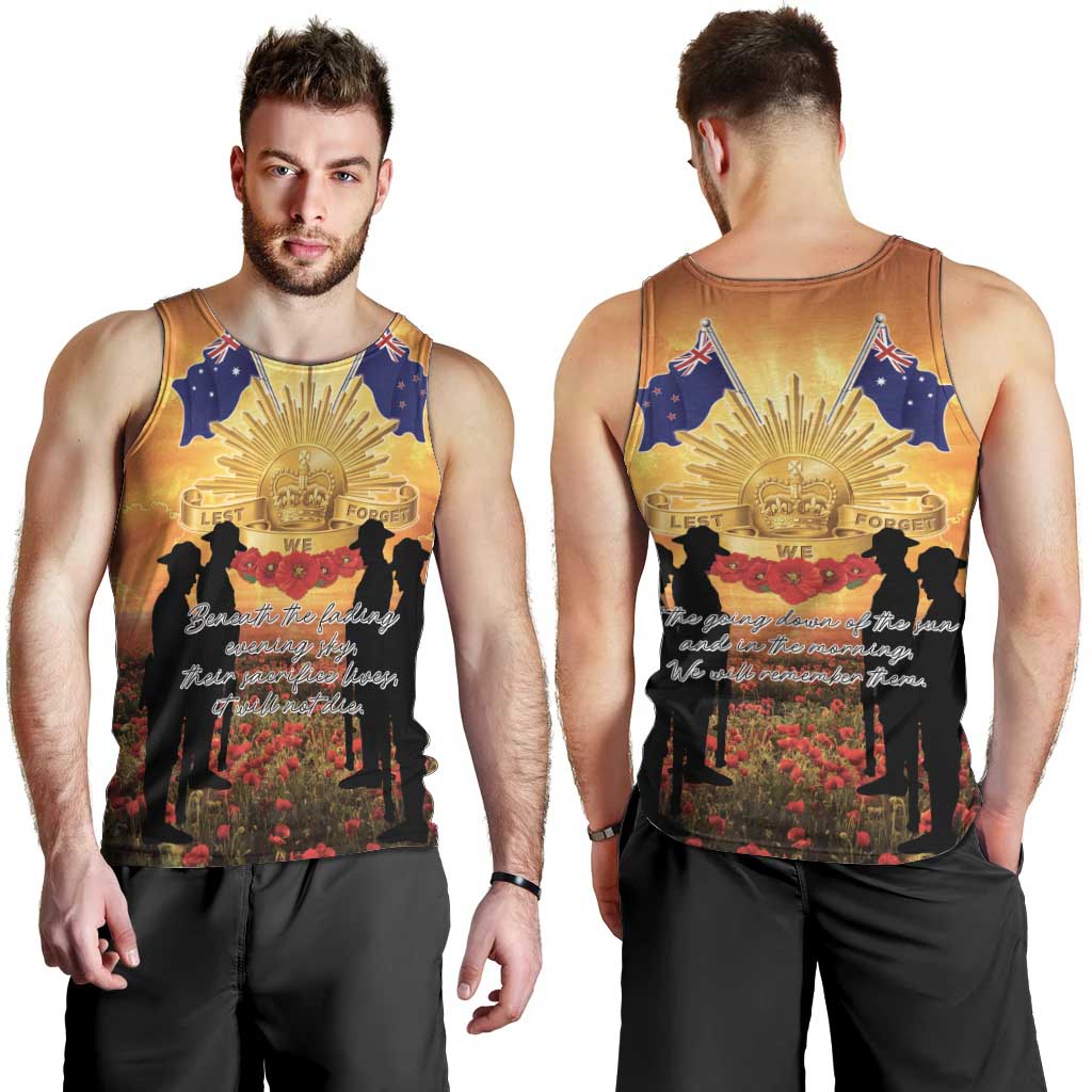 ANZAC Day Men Tank Top Remembrance Tribute Soldiers And Poppy Field