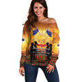 ANZAC Day Off Shoulder Sweater Remembrance Tribute Soldiers And Poppy Field