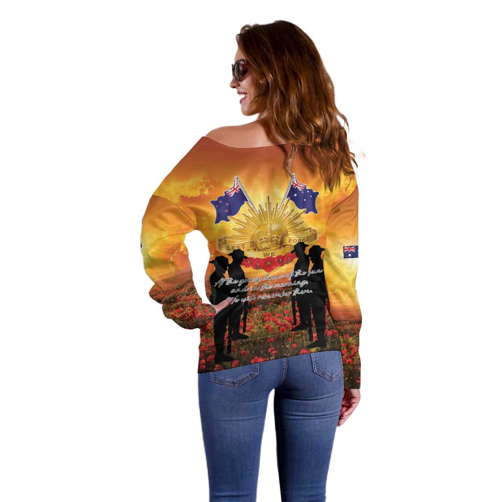 ANZAC Day Off Shoulder Sweater Remembrance Tribute Soldiers And Poppy Field