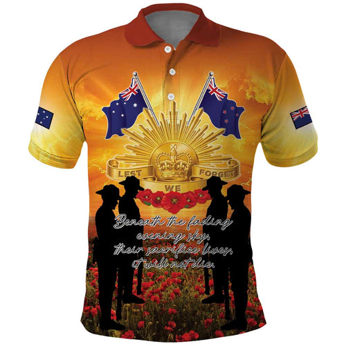 ANZAC Day Polo Shirt Remembrance Tribute Soldiers And Poppy Field
