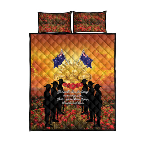 ANZAC Day Quilt Bed Set Remembrance Tribute Soldiers And Poppy Field