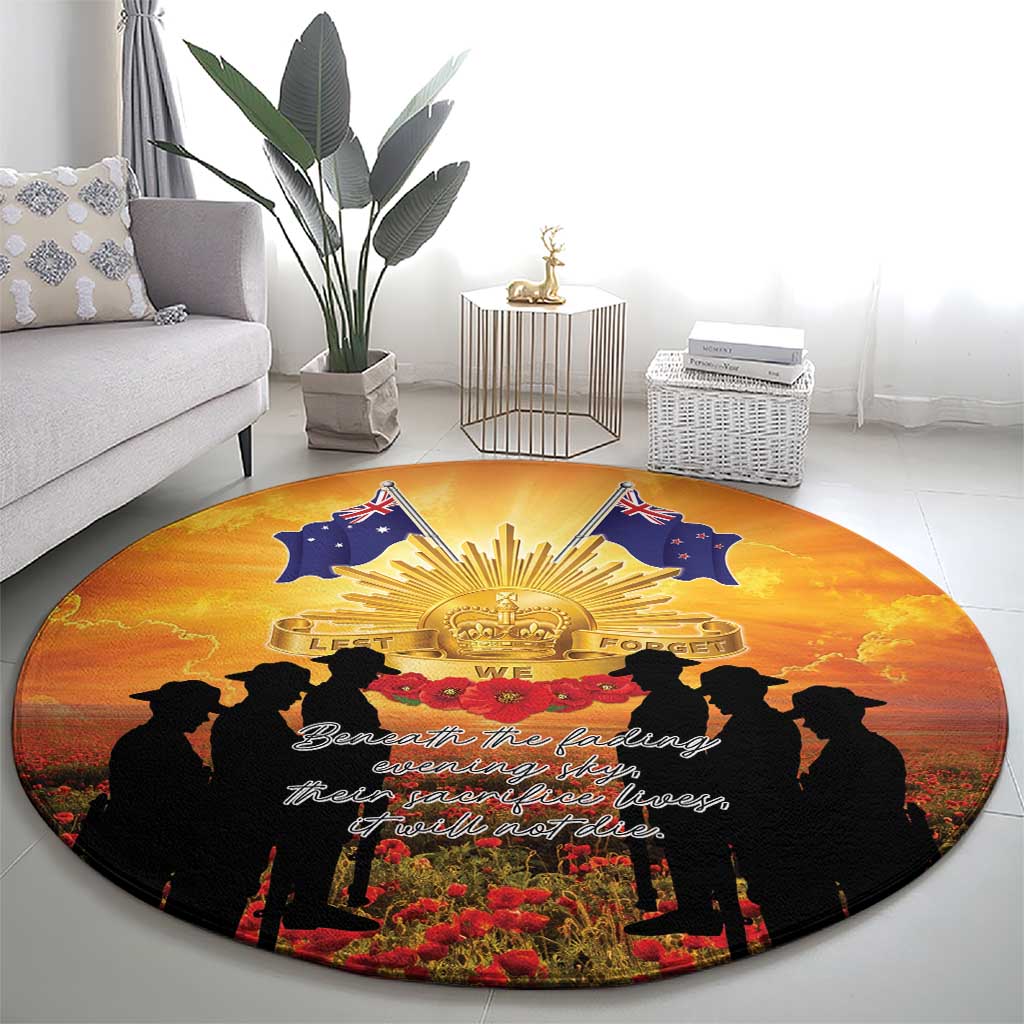 ANZAC Day Round Carpet Remembrance Tribute Soldiers And Poppy Field